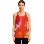 Red Yellow And Orange Tie Dye Print Women's Racerback Tank Top