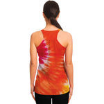 Red Yellow And Orange Tie Dye Print Women's Racerback Tank Top