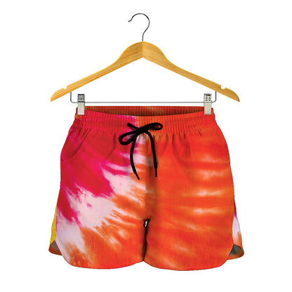 Red Yellow And Orange Tie Dye Print Women's Shorts