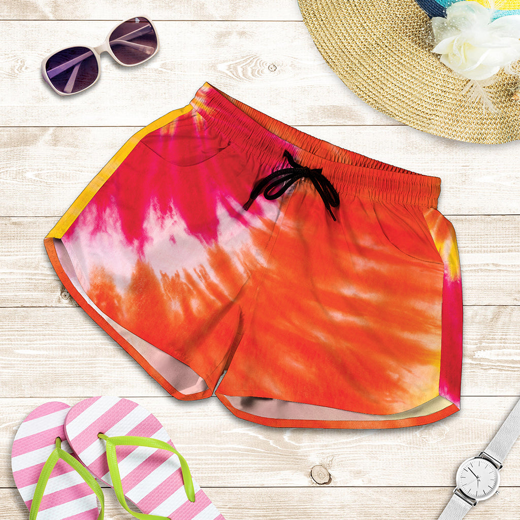 Red Yellow And Orange Tie Dye Print Women's Shorts