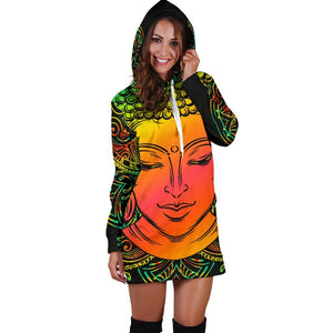 Reggae Buddha Print Hoodie Dress GearFrost