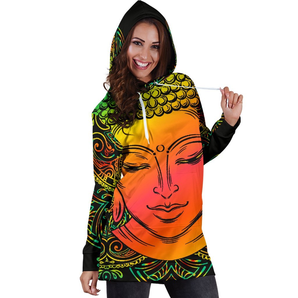 Reggae Buddha Print Hoodie Dress GearFrost