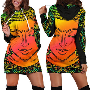 Reggae Buddha Print Hoodie Dress GearFrost