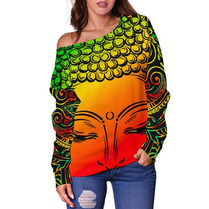 Reggae Buddha Print Off Shoulder Sweatshirt GearFrost