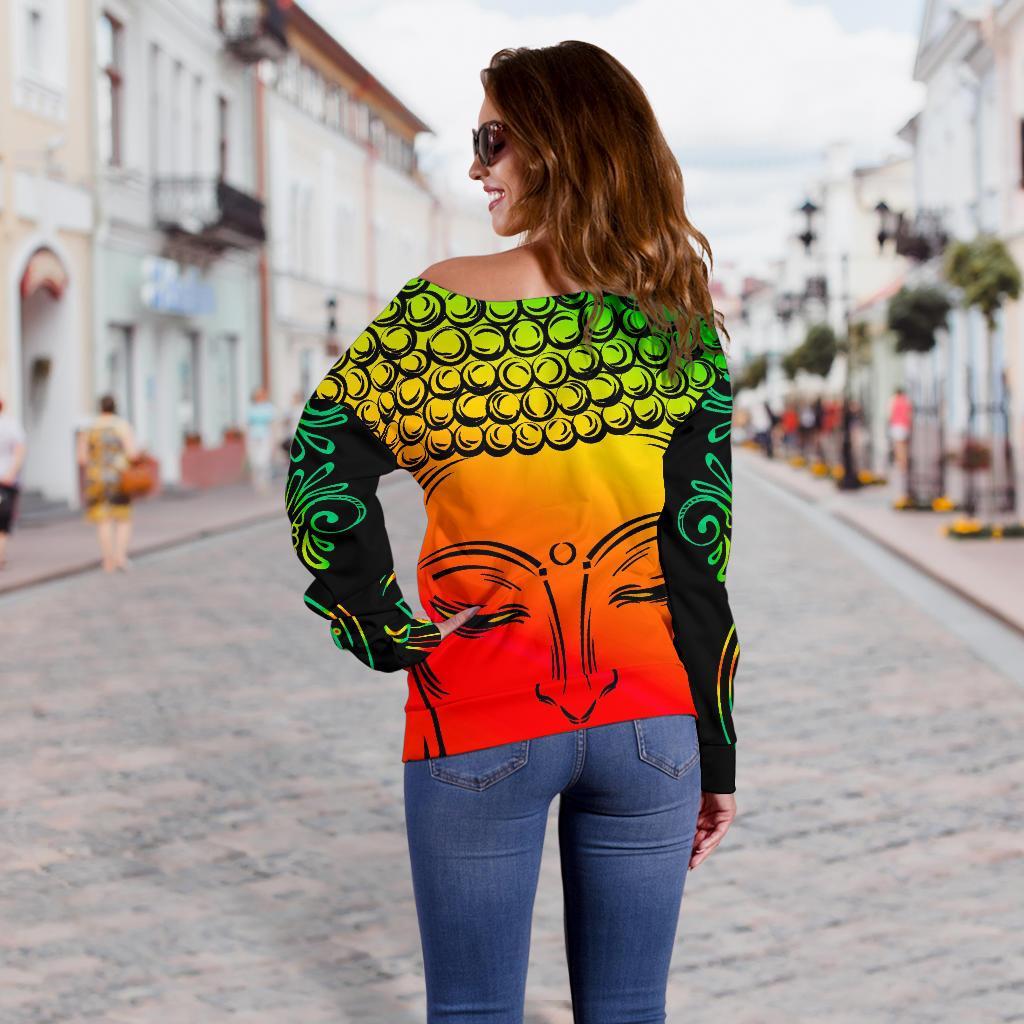 Reggae Buddha Print Off Shoulder Sweatshirt GearFrost