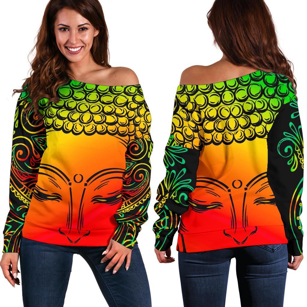 Reggae Buddha Print Off Shoulder Sweatshirt GearFrost