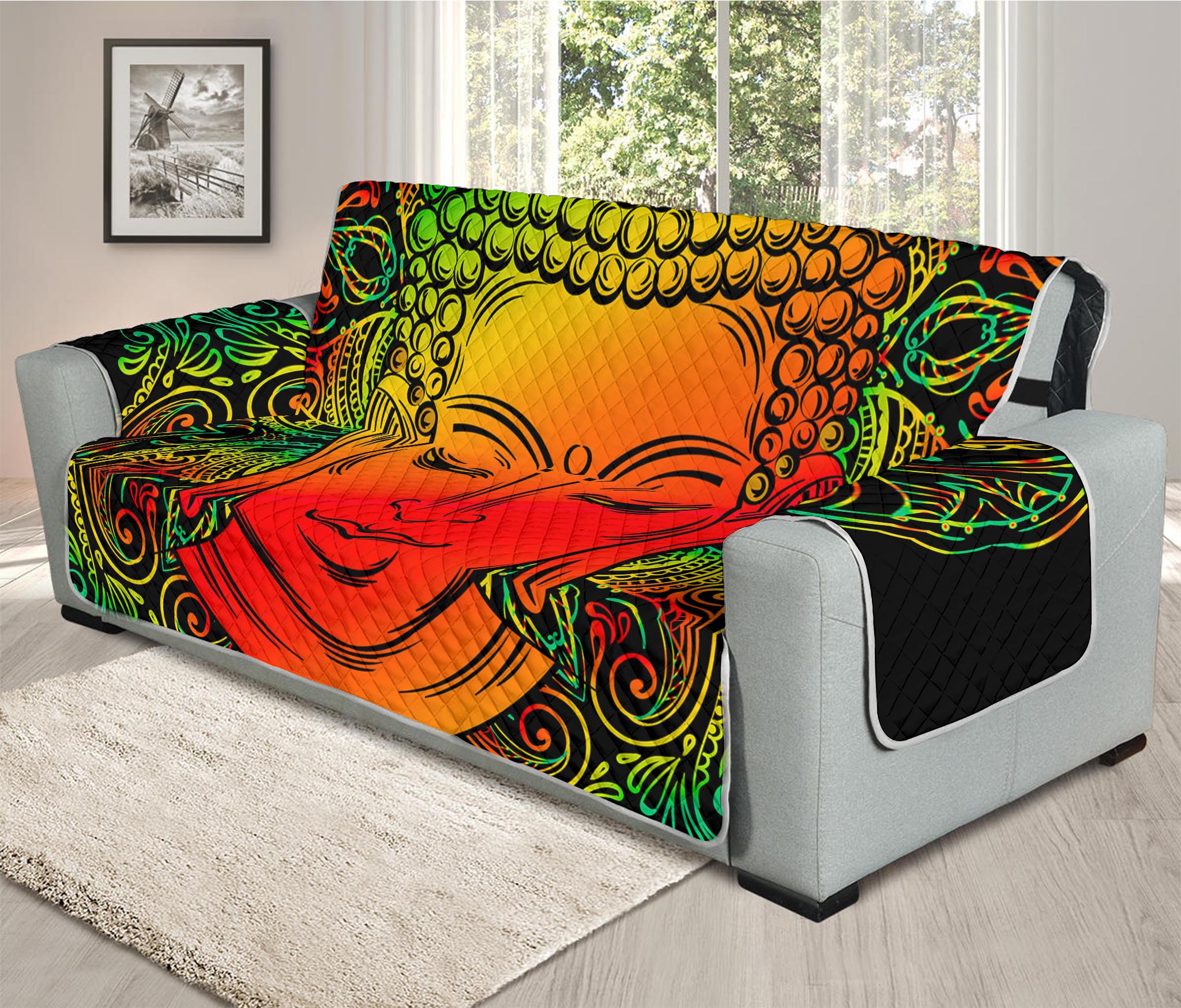 Reggae Buddha Print Oversized Sofa Protector