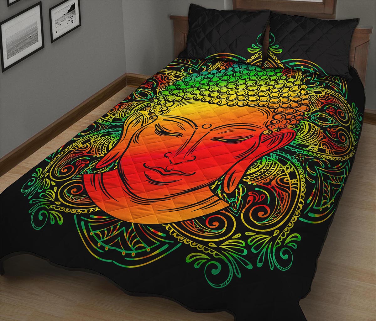 Reggae Buddha Print Quilt Bed Set