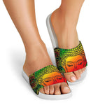 Reggae Buddha Print White Slide Sandals