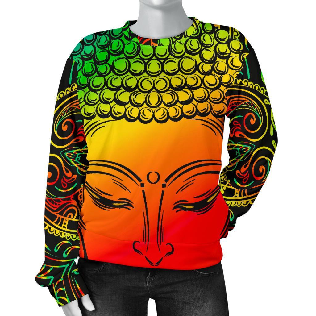 Reggae Buddha Print Women's Crewneck Sweatshirt GearFrost