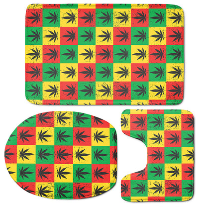 Reggae Marijuana Leaf Pattern Print 3 Piece Bath Mat Set