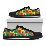 Reggae Marijuana Leaf Pattern Print Black Low Top Shoes