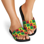 Reggae Marijuana Leaf Pattern Print Black Slide Sandals