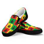 Reggae Marijuana Leaf Pattern Print Black Slip On Shoes
