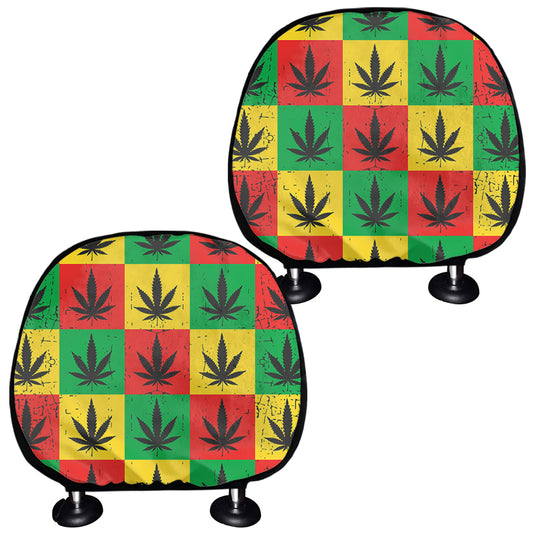 Reggae Marijuana Leaf Pattern Print Car Headrest Covers