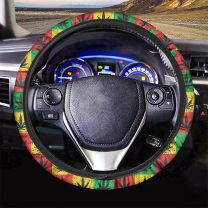 Reggae Marijuana Leaf Pattern Print Car Steering Wheel Cover