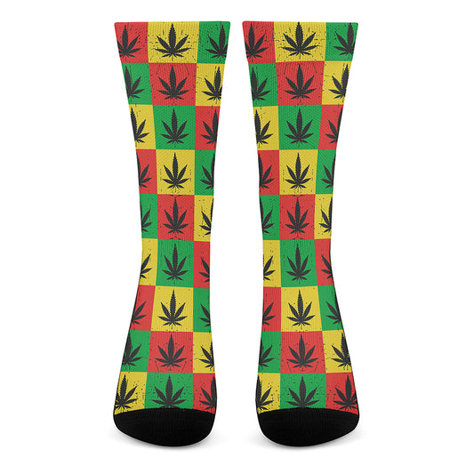 Reggae Marijuana Leaf Pattern Print Crew Socks