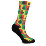 Reggae Marijuana Leaf Pattern Print Crew Socks