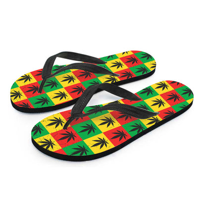 Reggae Marijuana Leaf Pattern Print Flip Flops