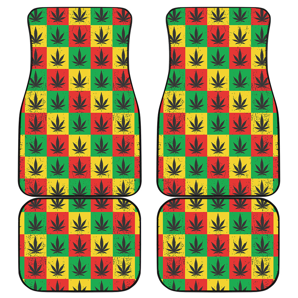 Reggae Marijuana Leaf Pattern Print Front and Back Car Floor Mats