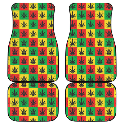 Reggae Marijuana Leaf Pattern Print Front and Back Car Floor Mats