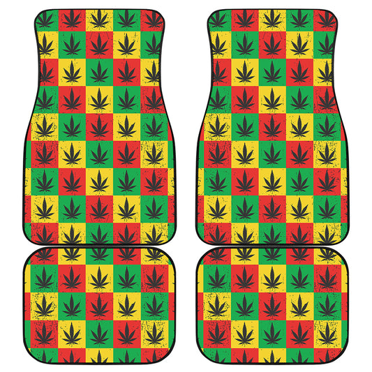 Reggae Marijuana Leaf Pattern Print Front and Back Car Floor Mats