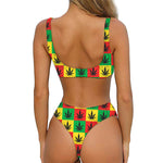 Reggae Marijuana Leaf Pattern Print Front Bow Tie Bikini