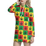 Reggae Marijuana Leaf Pattern Print Hoodie Dress