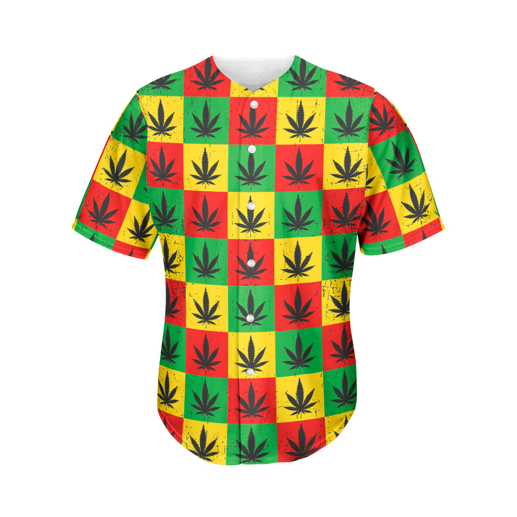 Reggae Marijuana Leaf Pattern Print Men's Baseball Jersey