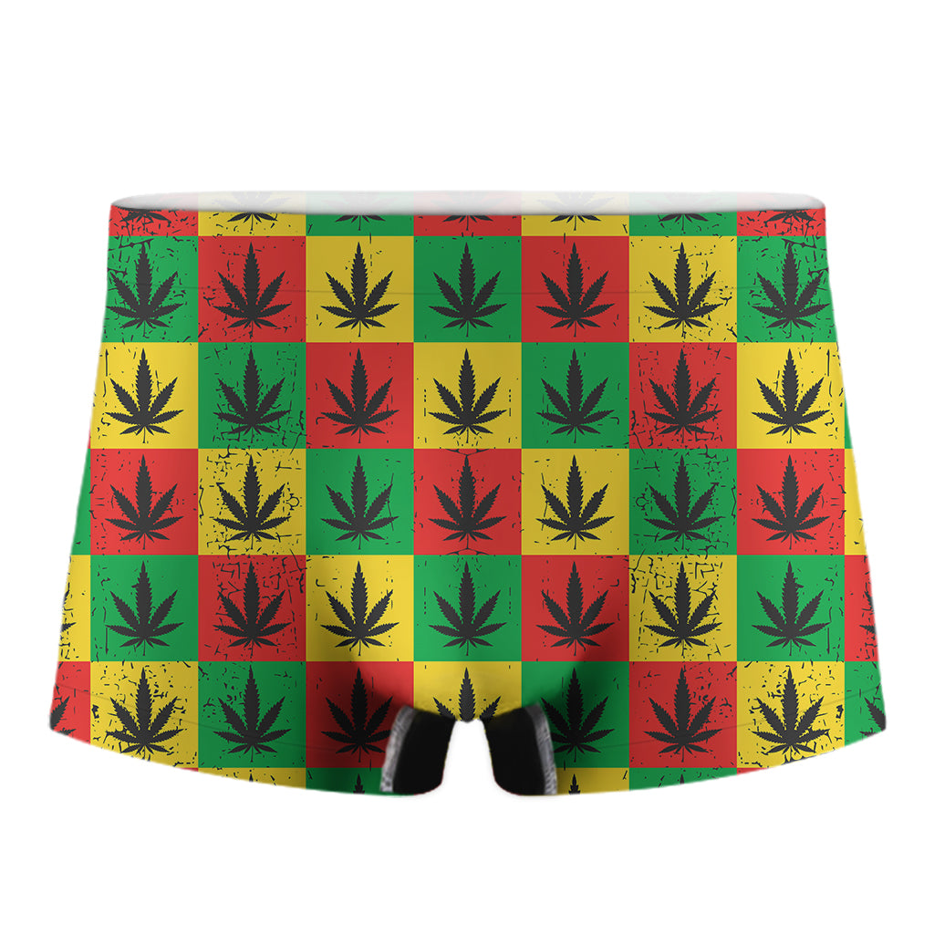 Reggae Marijuana Leaf Pattern Print Men's Boxer Briefs