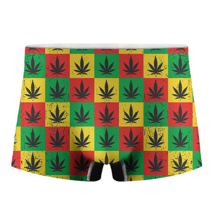 Reggae Marijuana Leaf Pattern Print Men's Boxer Briefs