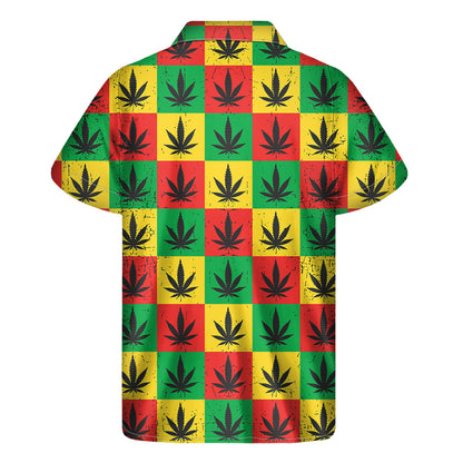 Reggae Marijuana Leaf Pattern Print Men's Short Sleeve Shirt