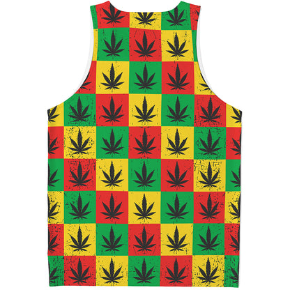 Reggae Marijuana Leaf Pattern Print Men's Tank Top
