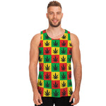 Reggae Marijuana Leaf Pattern Print Men's Tank Top