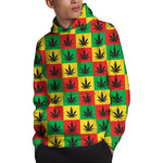 Reggae Marijuana Leaf Pattern Print Pullover Hoodie