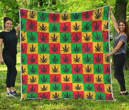 Reggae Marijuana Leaf Pattern Print Quilt
