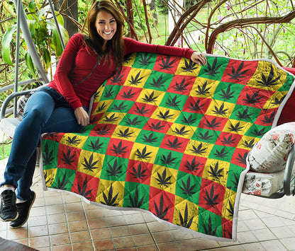 Reggae Marijuana Leaf Pattern Print Quilt