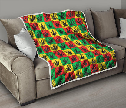 Reggae Marijuana Leaf Pattern Print Quilt