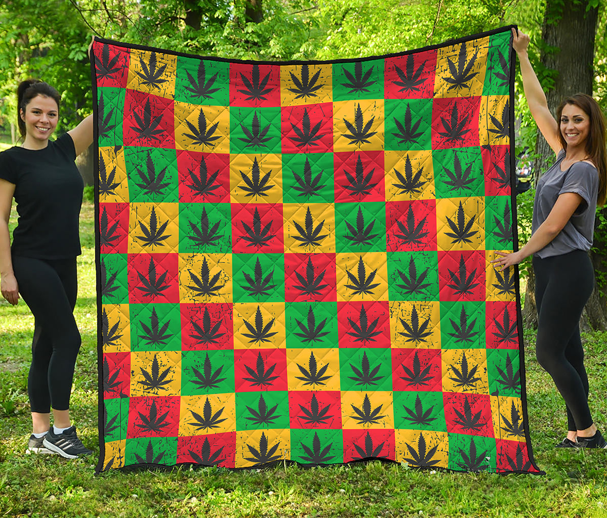 Reggae Marijuana Leaf Pattern Print Quilt