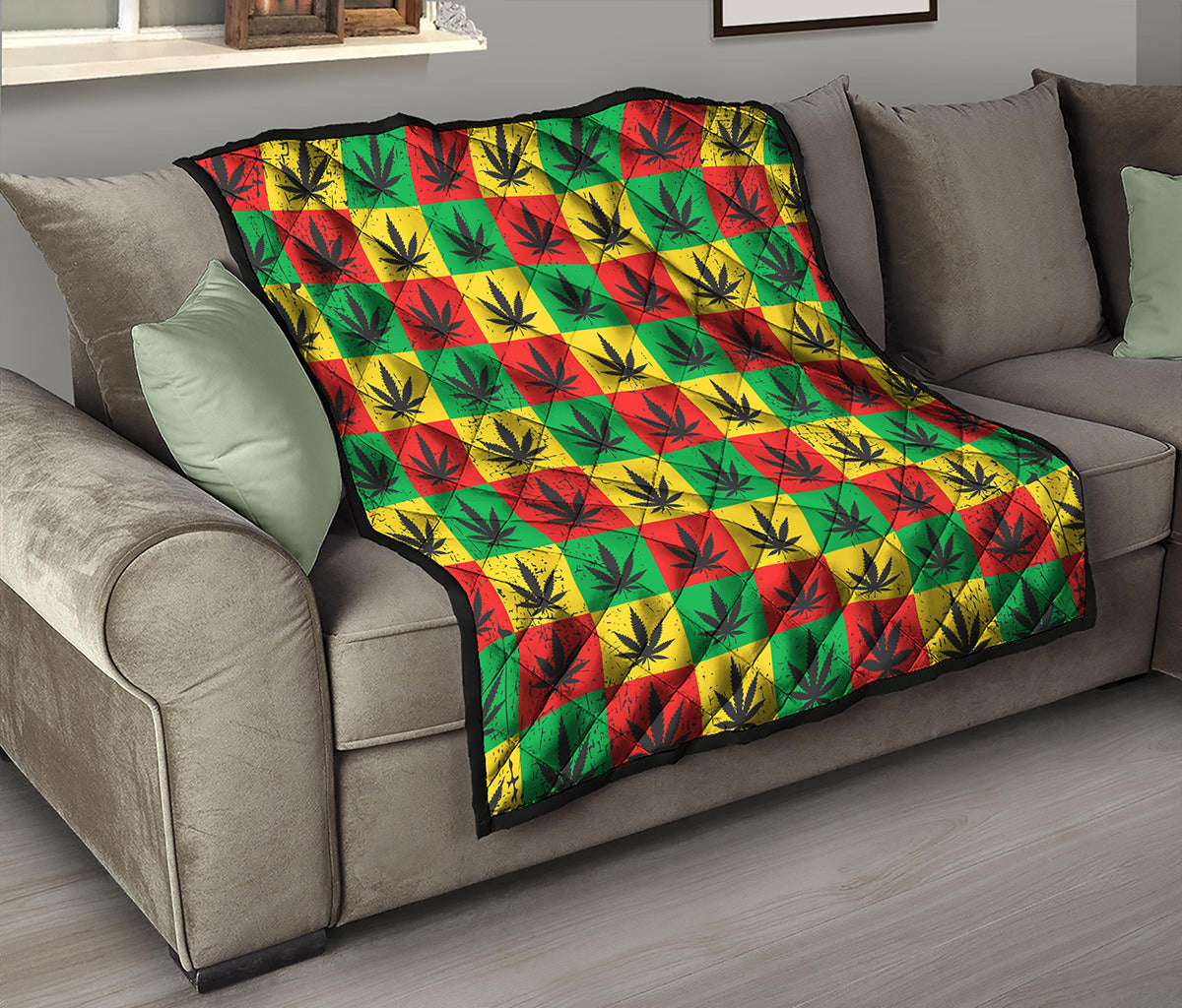 Reggae Marijuana Leaf Pattern Print Quilt