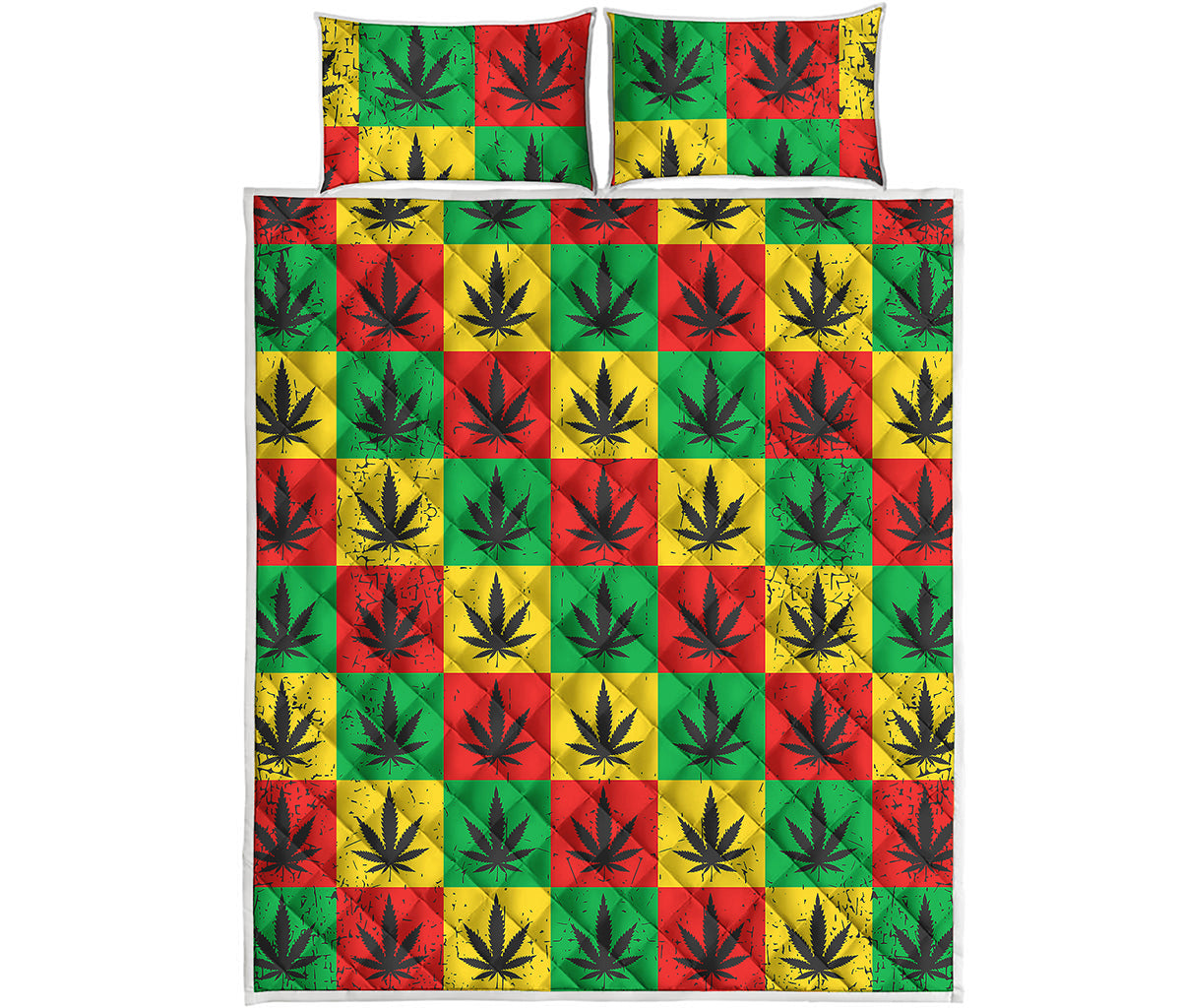 Reggae Marijuana Leaf Pattern Print Quilt Bed Set