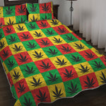 Reggae Marijuana Leaf Pattern Print Quilt Bed Set