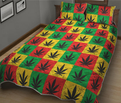 Reggae Marijuana Leaf Pattern Print Quilt Bed Set