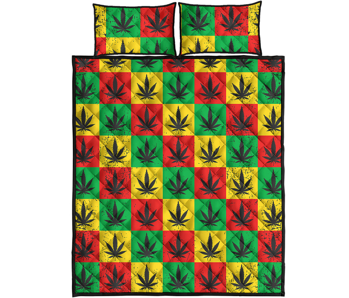 Reggae Marijuana Leaf Pattern Print Quilt Bed Set