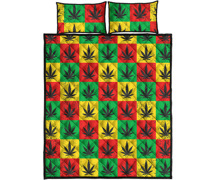 Reggae Marijuana Leaf Pattern Print Quilt Bed Set