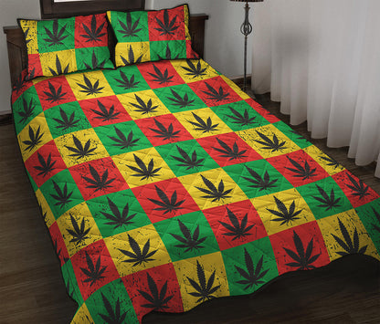 Reggae Marijuana Leaf Pattern Print Quilt Bed Set