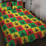 Reggae Marijuana Leaf Pattern Print Quilt Bed Set