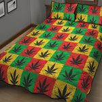Reggae Marijuana Leaf Pattern Print Quilt Bed Set