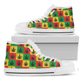 Reggae Marijuana Leaf Pattern Print White High Top Sneakers