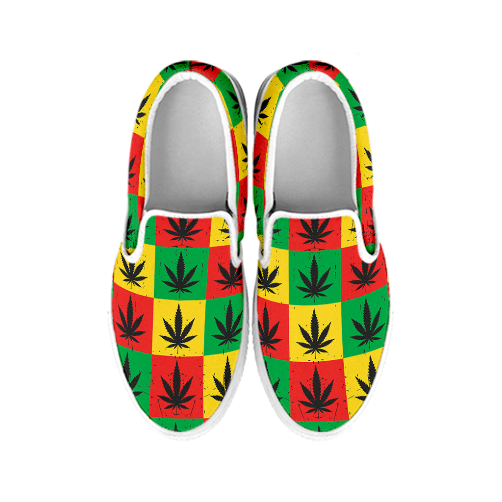 Reggae Marijuana Leaf Pattern Print White Slip On Shoes
